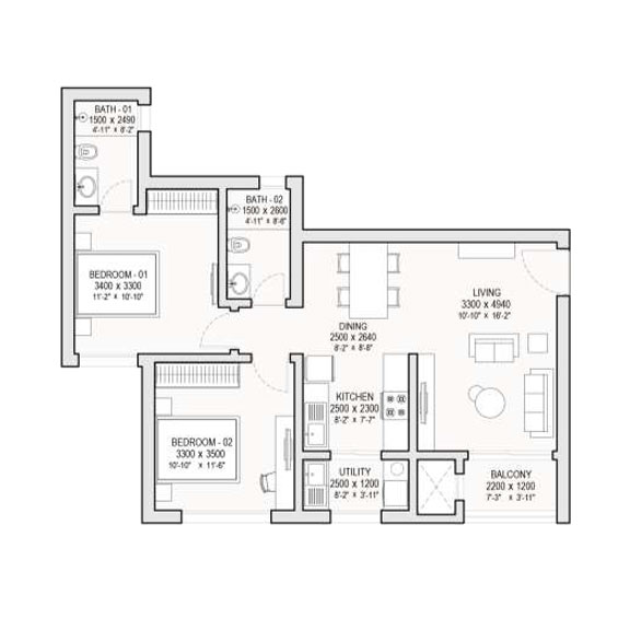One Residences at Sobha One World 1 BHK Floorplan