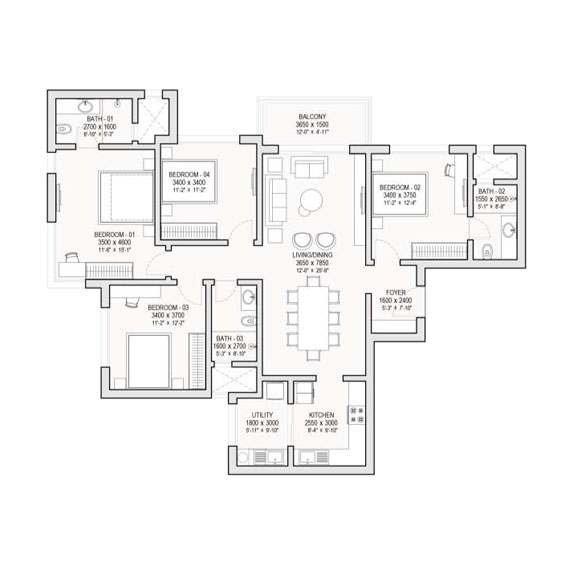 One Residences at Sobha One World 4 BHK Floorplan
